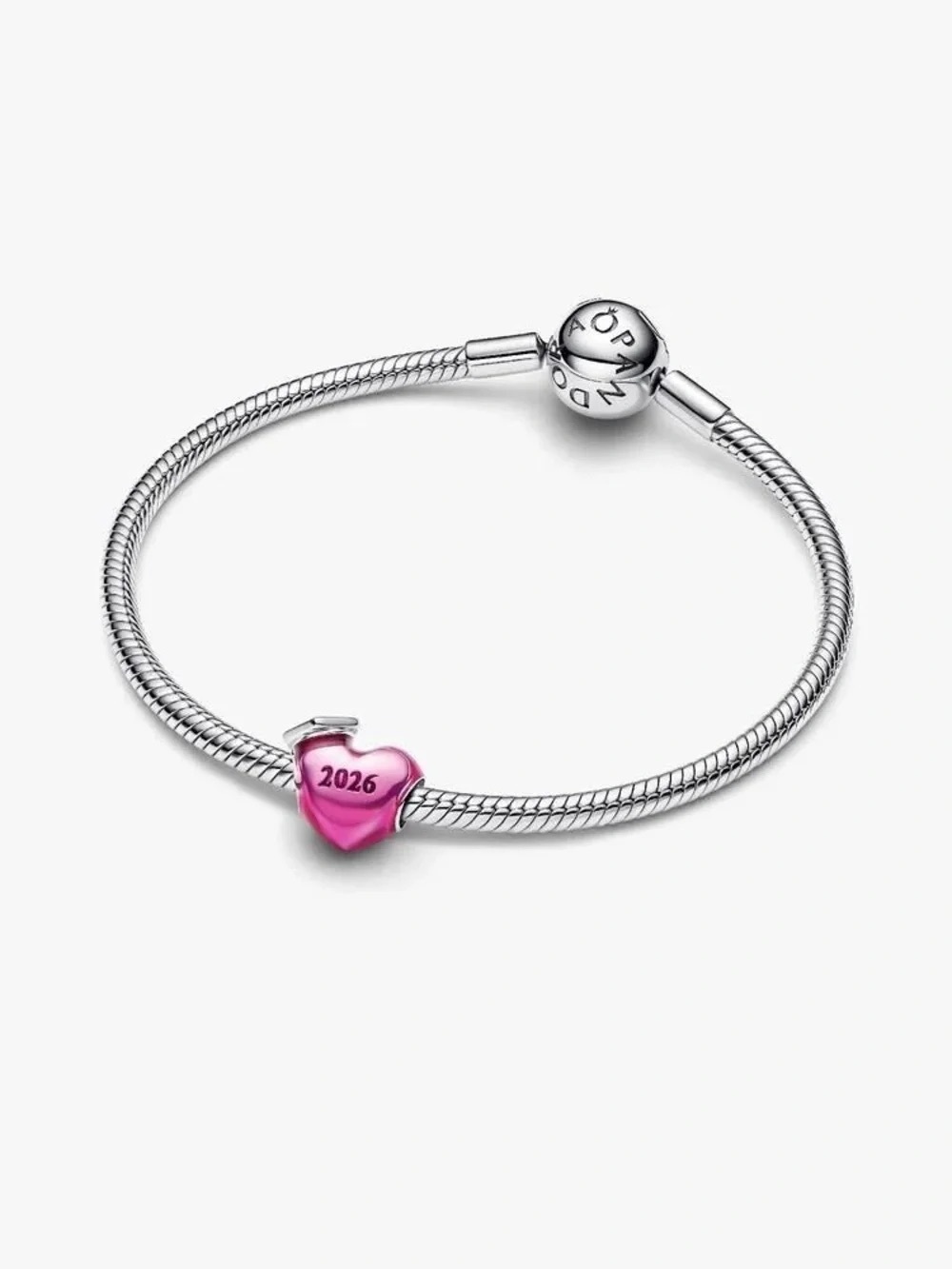 Pandora Silver Snake Chain Bracelet with Pink 2026 Heart Charm